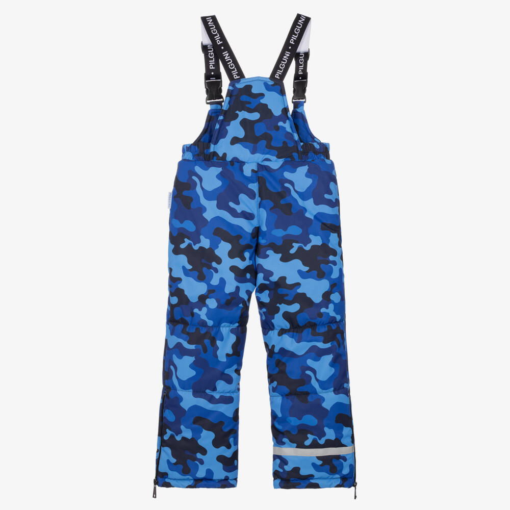 Pilguni-Boys Blue Camouflage Print Ski Salopettes | Childrensalon