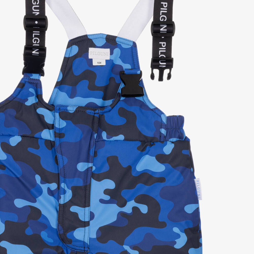Pilguni-Boys Blue Camouflage Print Ski Salopettes | Childrensalon