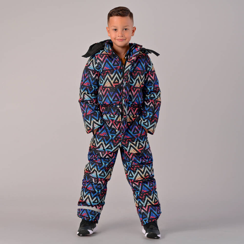 Pilguni-Boys Blue Geometeric Triangle Print Snowsuit | Childrensalon