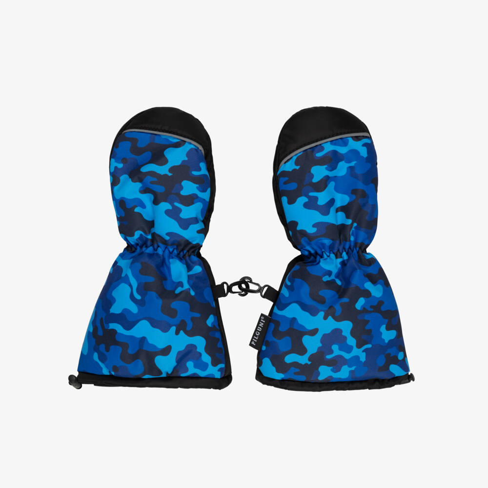 Pilguni-Boys Blue Glacier Camo Print Ski Mittens | Childrensalon