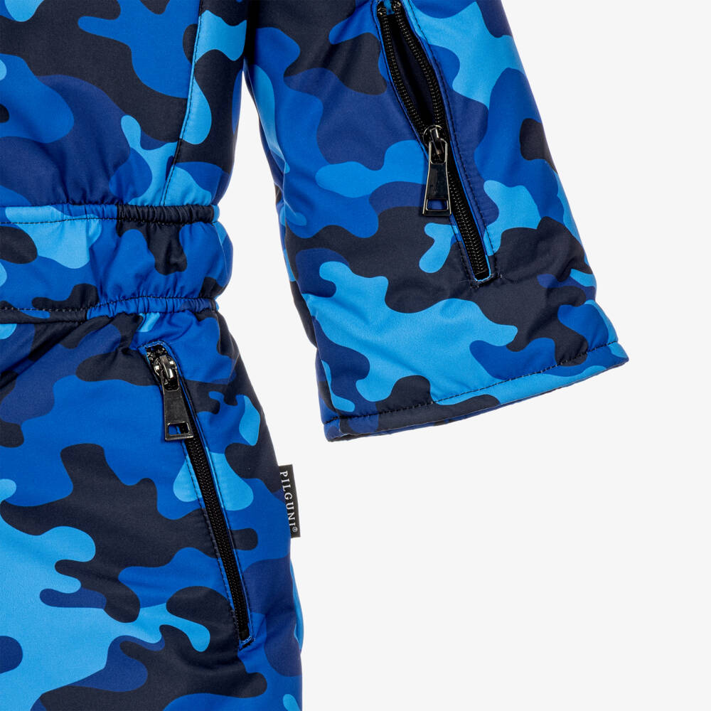 Pilguni-Boys Blue Glacier Camo Print Snowsuit | Childrensalon