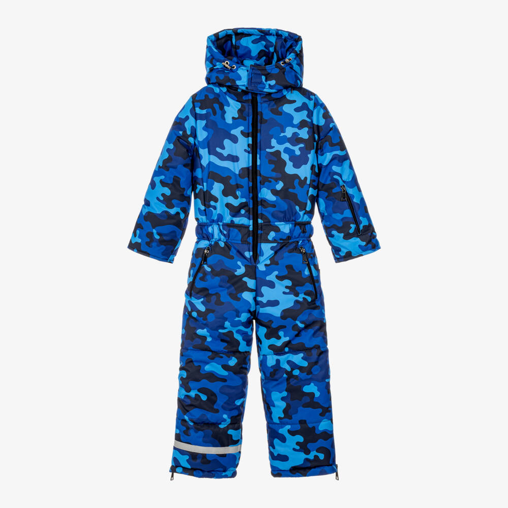 Pilguni-Boys Blue Glacier Camo Print Snowsuit | Childrensalon