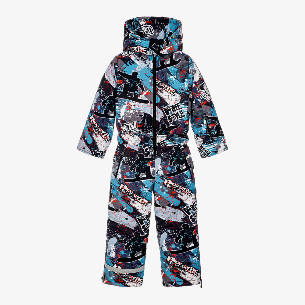 Pilguni-Boys Blue Ice Rider Print Snowsuit | Childrensalon
