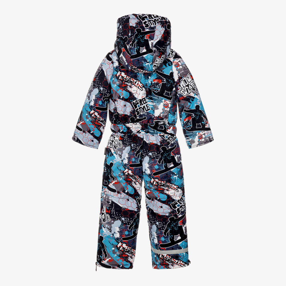 Pilguni-Boys Blue Ice Rider Print Snowsuit | Childrensalon
