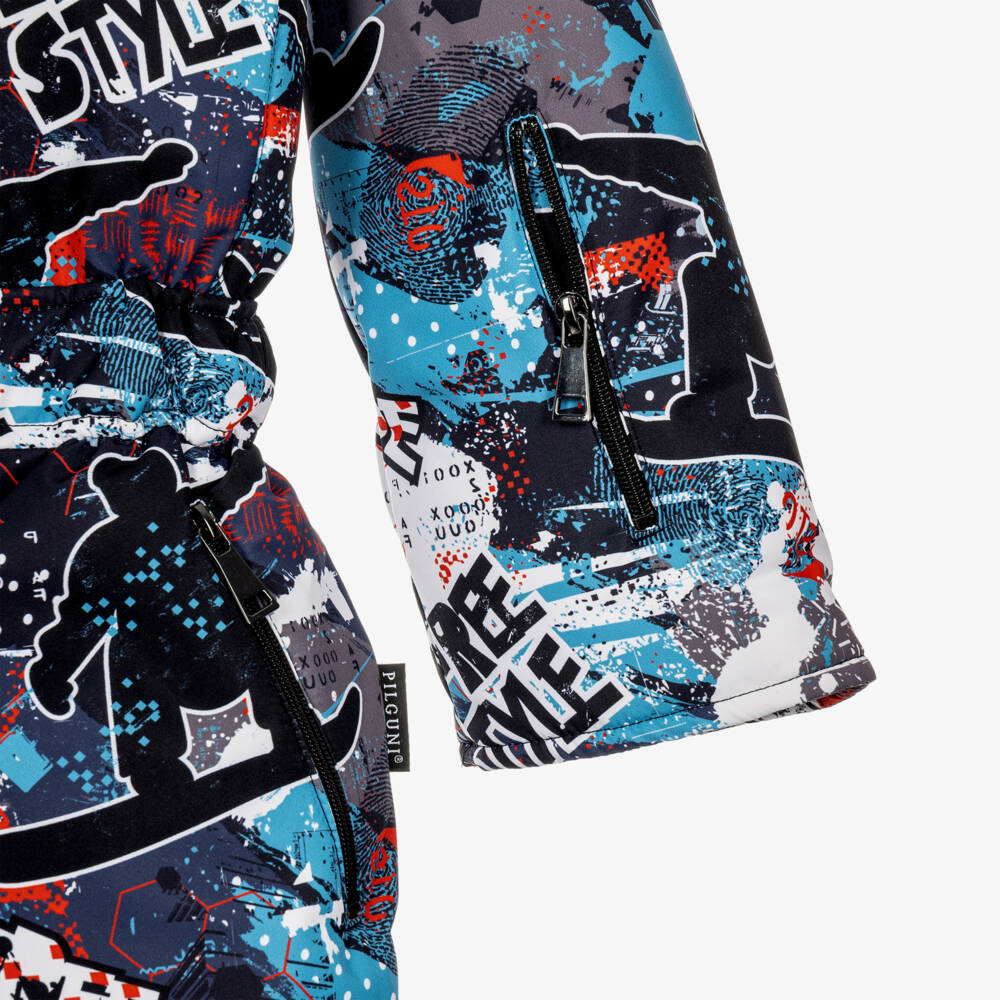 Pilguni-Boys Blue Ice Rider Print Snowsuit | Childrensalon