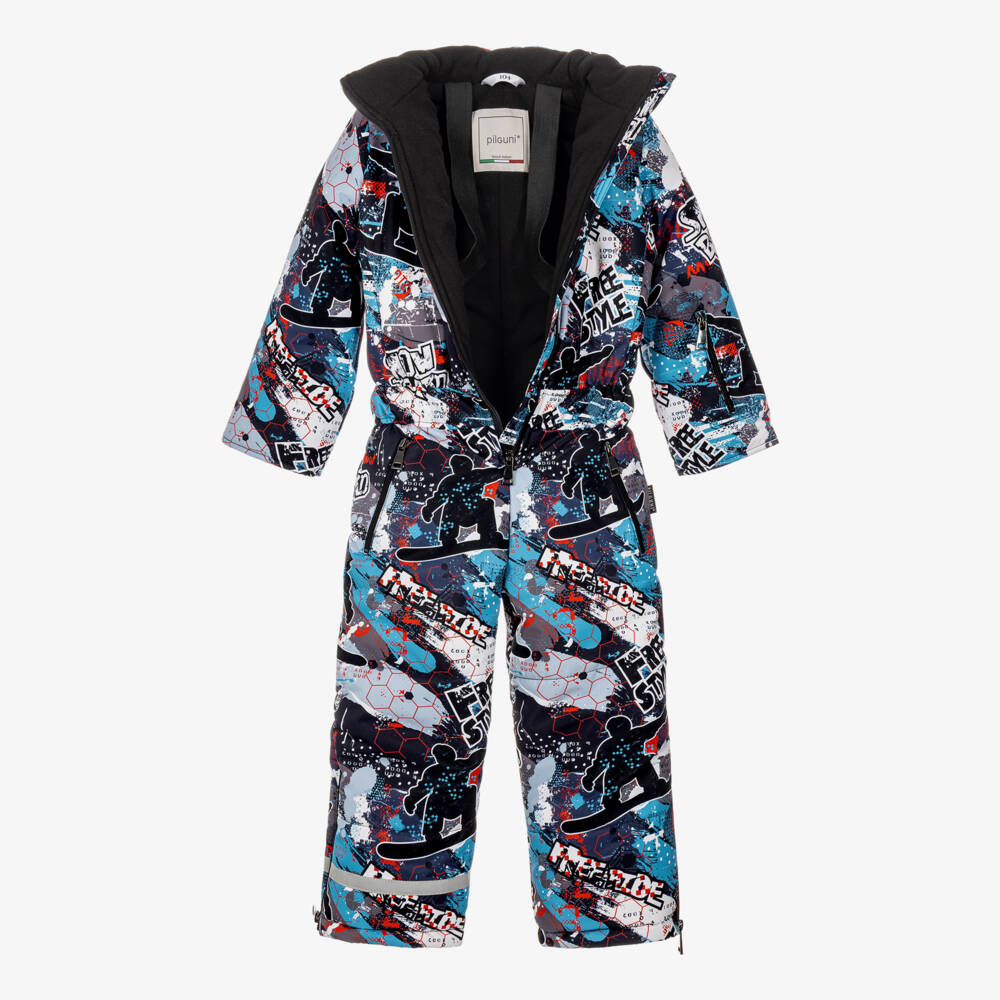 Pilguni-Boys Blue Ice Rider Print Snowsuit | Childrensalon