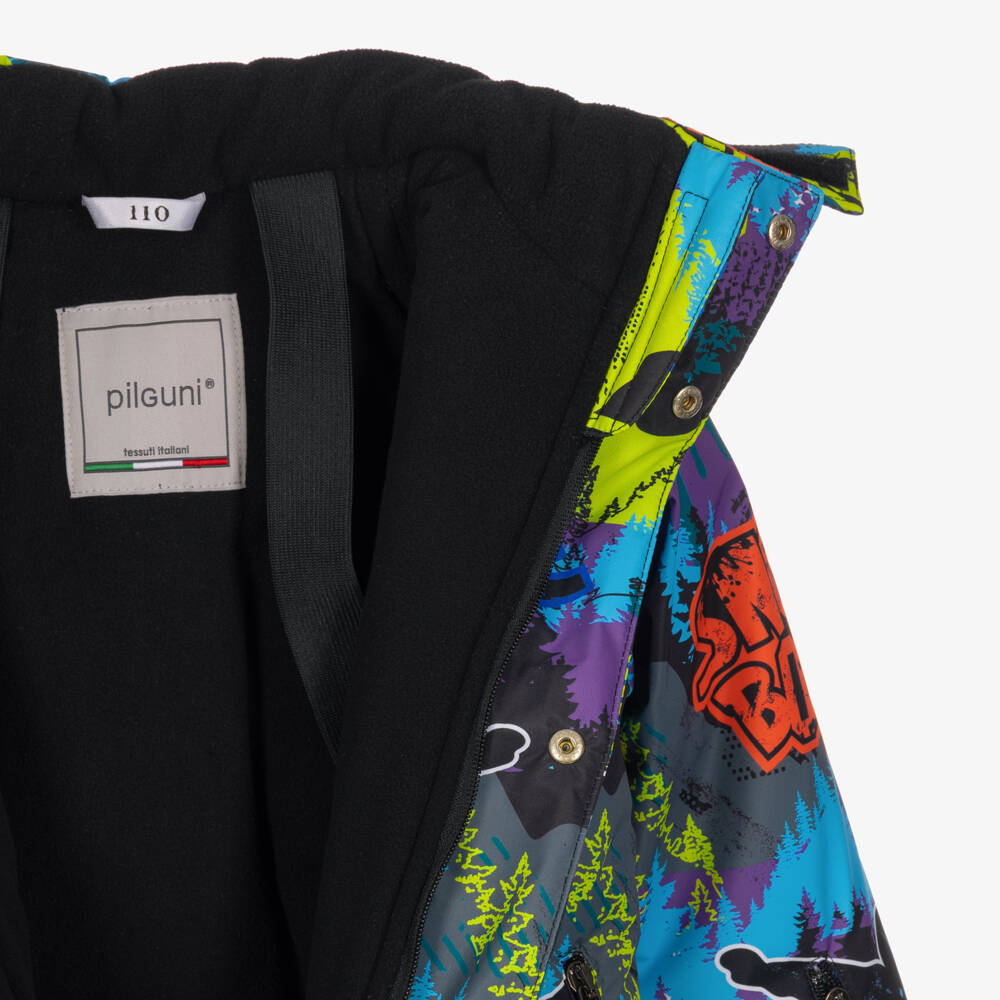 Pilguni-Boys Blue & Yellow Graphic Print Technical Ski Jacket | Childrensalon