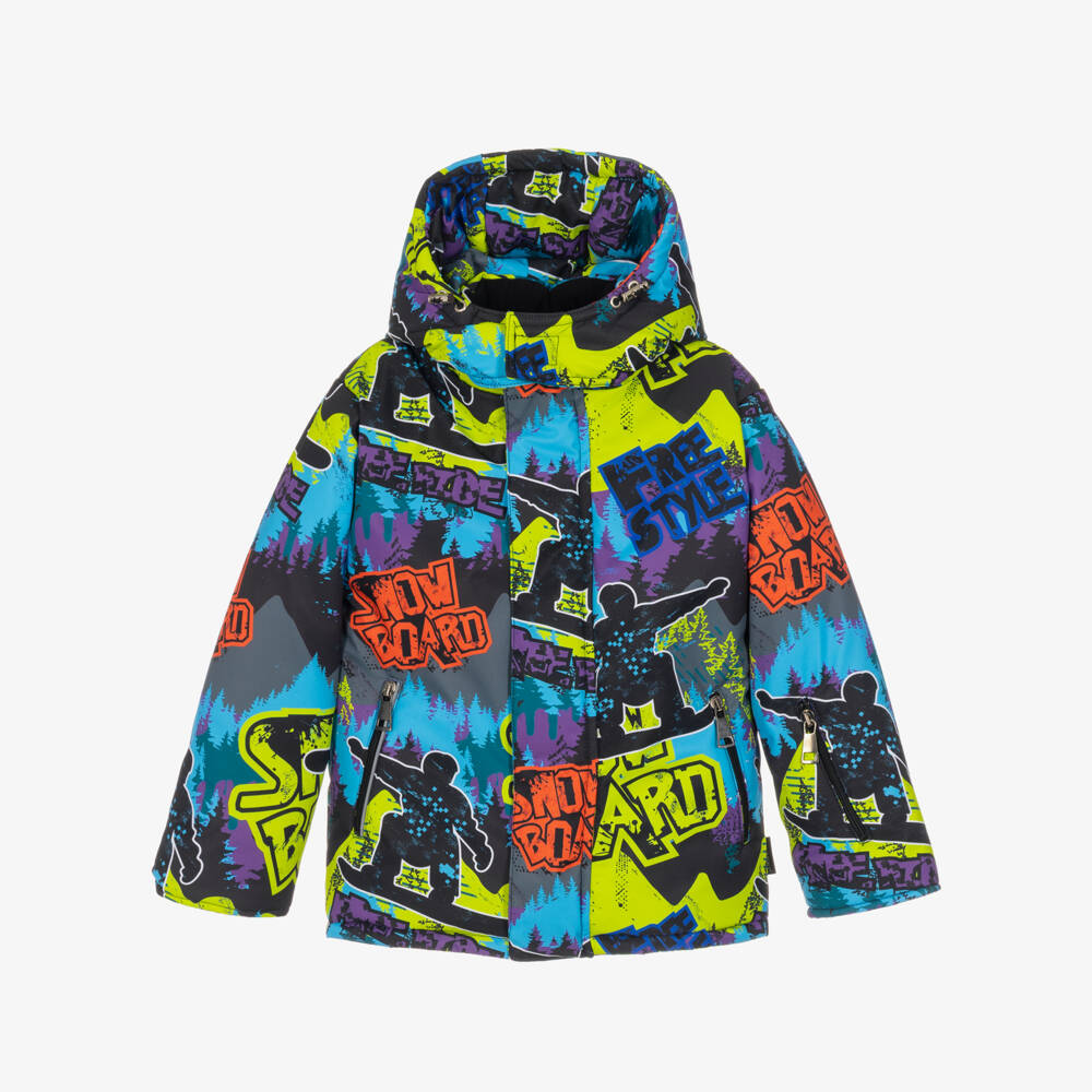 Pilguni-Boys Blue & Yellow Graphic Print Technical Ski Jacket | Childrensalon