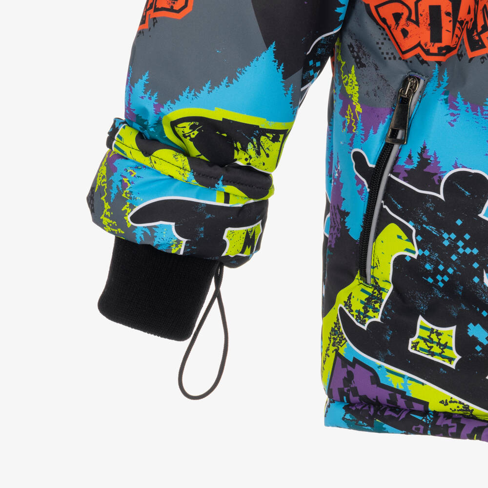 Pilguni-Boys Blue & Yellow Graphic Print Technical Ski Jacket | Childrensalon