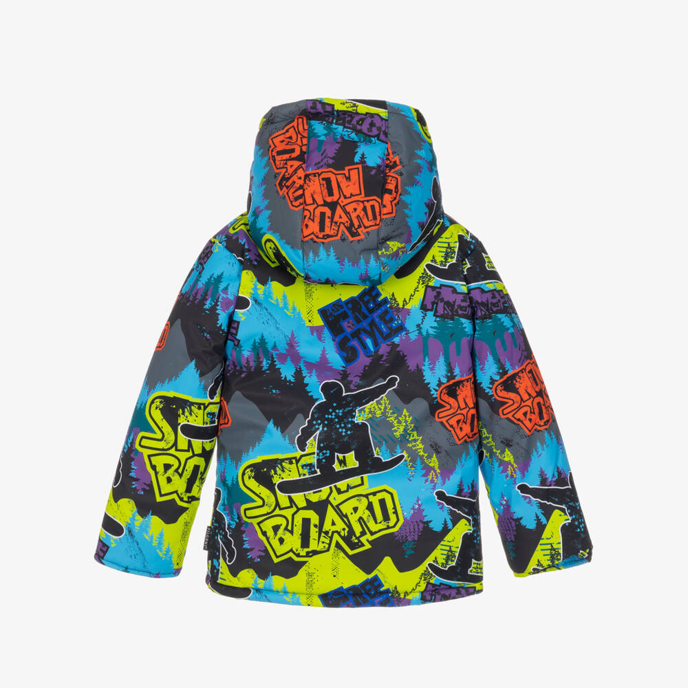 Pilguni-Boys Blue & Yellow Graphic Print Technical Ski Jacket | Childrensalon