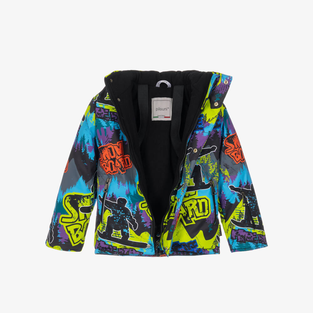 Pilguni-Boys Blue & Yellow Graphic Print Technical Ski Jacket | Childrensalon