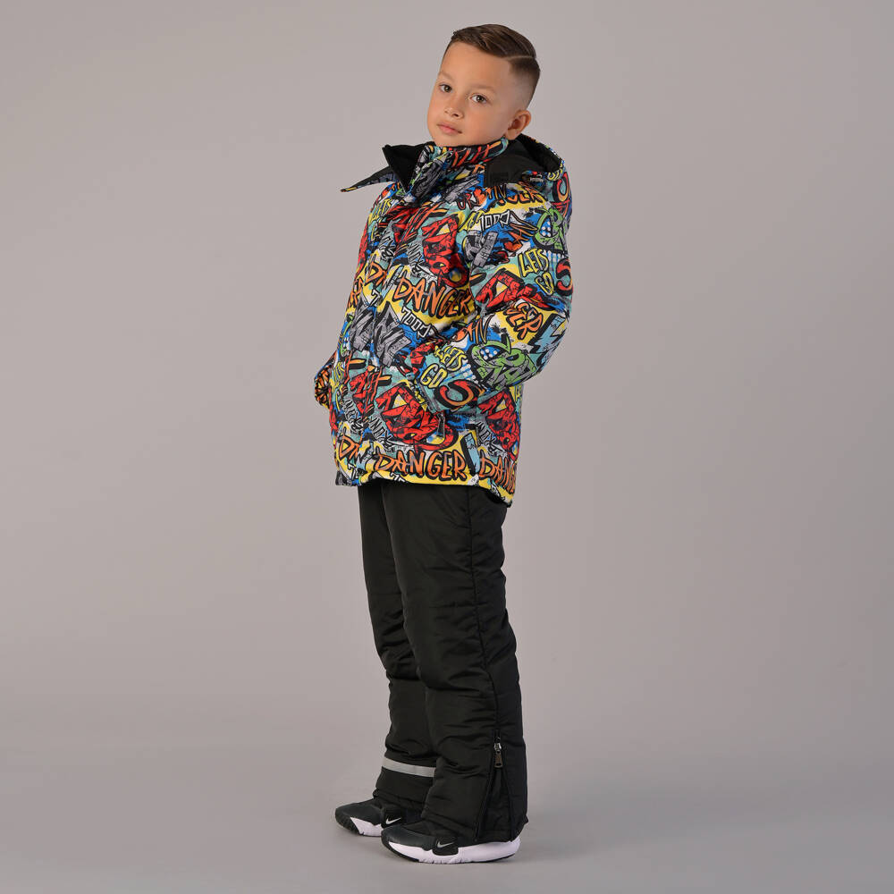 Pilguni-Boys Multicolour Graffiti Print Technical Ski Jacket | Childrensalon