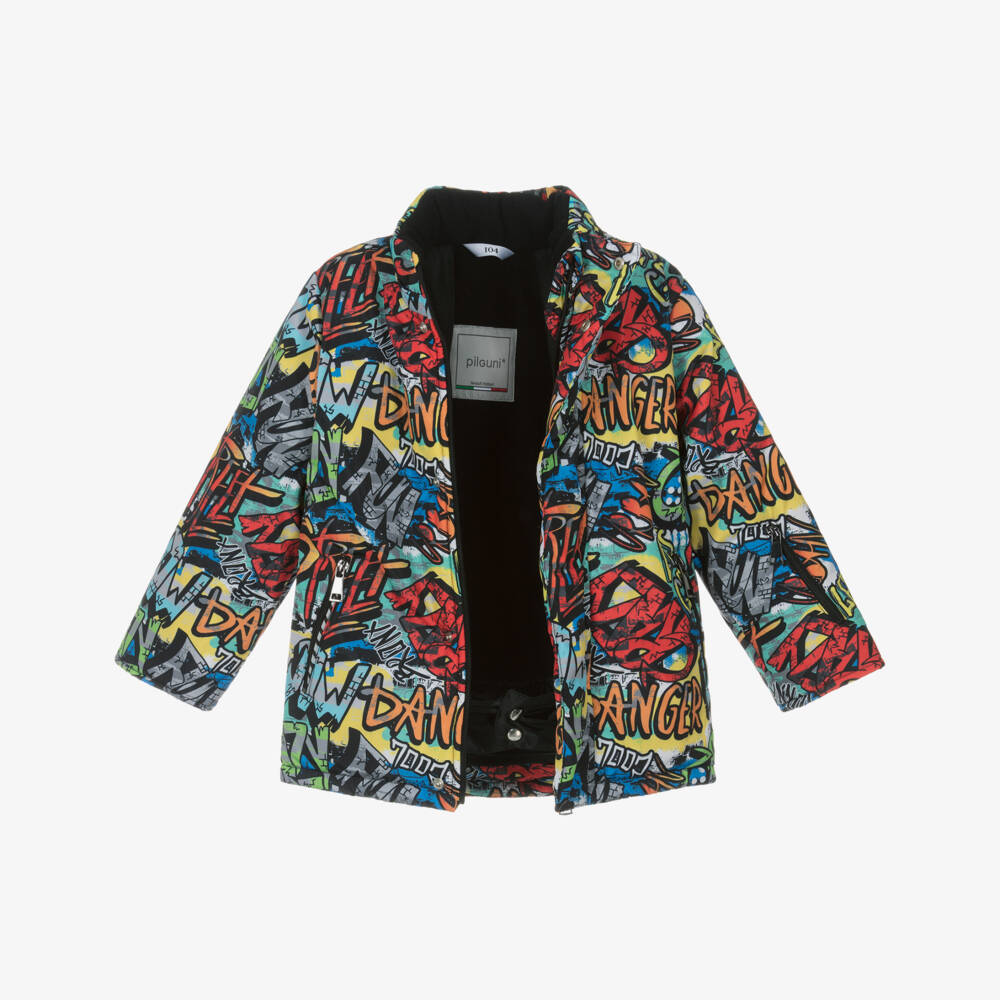 Pilguni-Boys Multicolour Graffiti Print Technical Ski Jacket | Childrensalon
