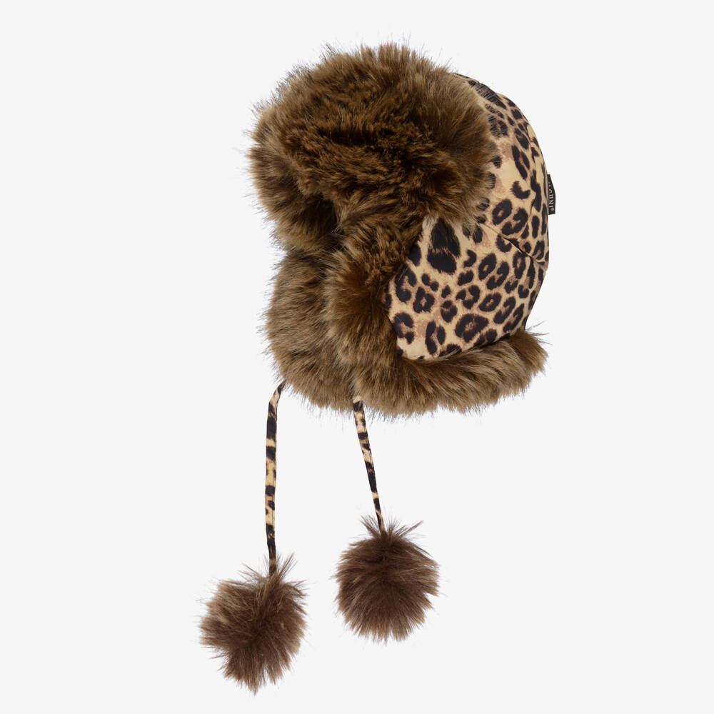 Pilguni-Girls Beige Leopard Print & Faux Fur Trapper Hat | Childrensalon