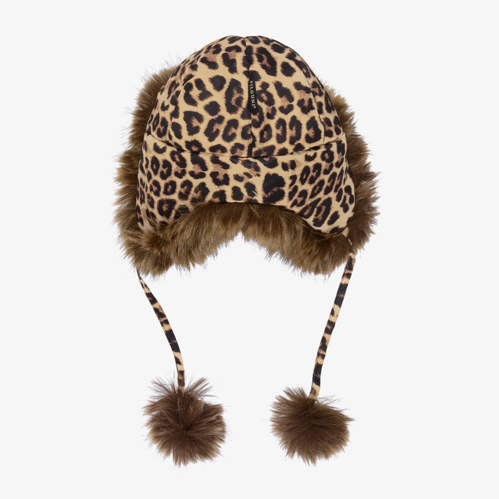 Pilguni-Girls Beige Leopard Print & Faux Fur Trapper Hat | Childrensalon