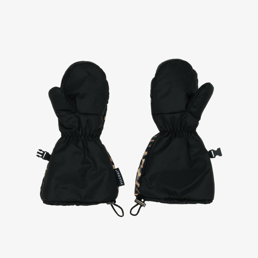 Pilguni-Girls Black & Beige Leopard Print Ski Mittens | Childrensalon