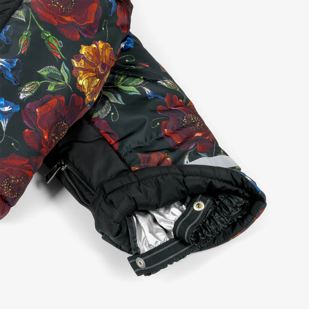 Pilguni-Girls Black Floral Print Snowsuit | Childrensalon