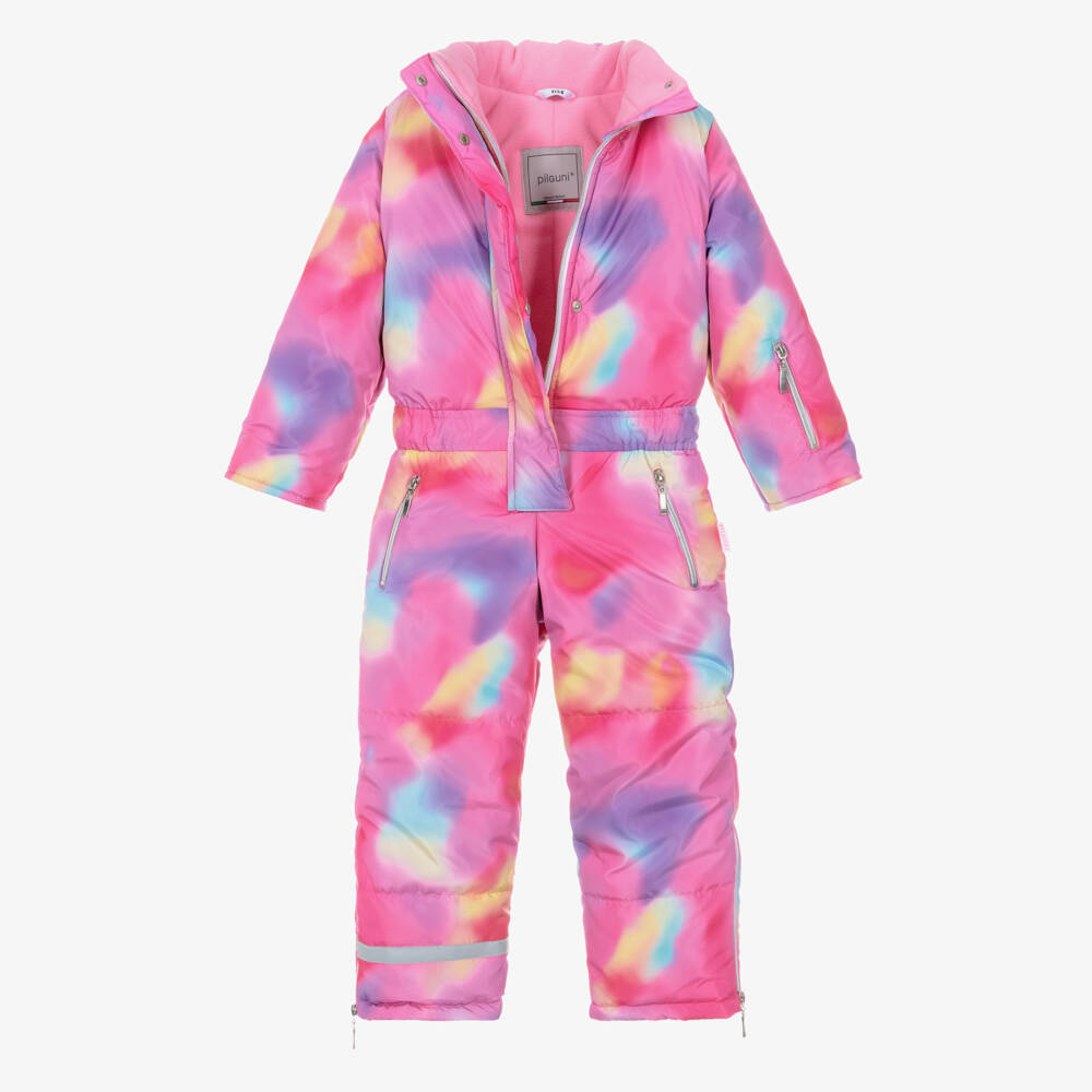 Pilguni-Girls Bright Pink Tie Dye Snowsuit | Childrensalon