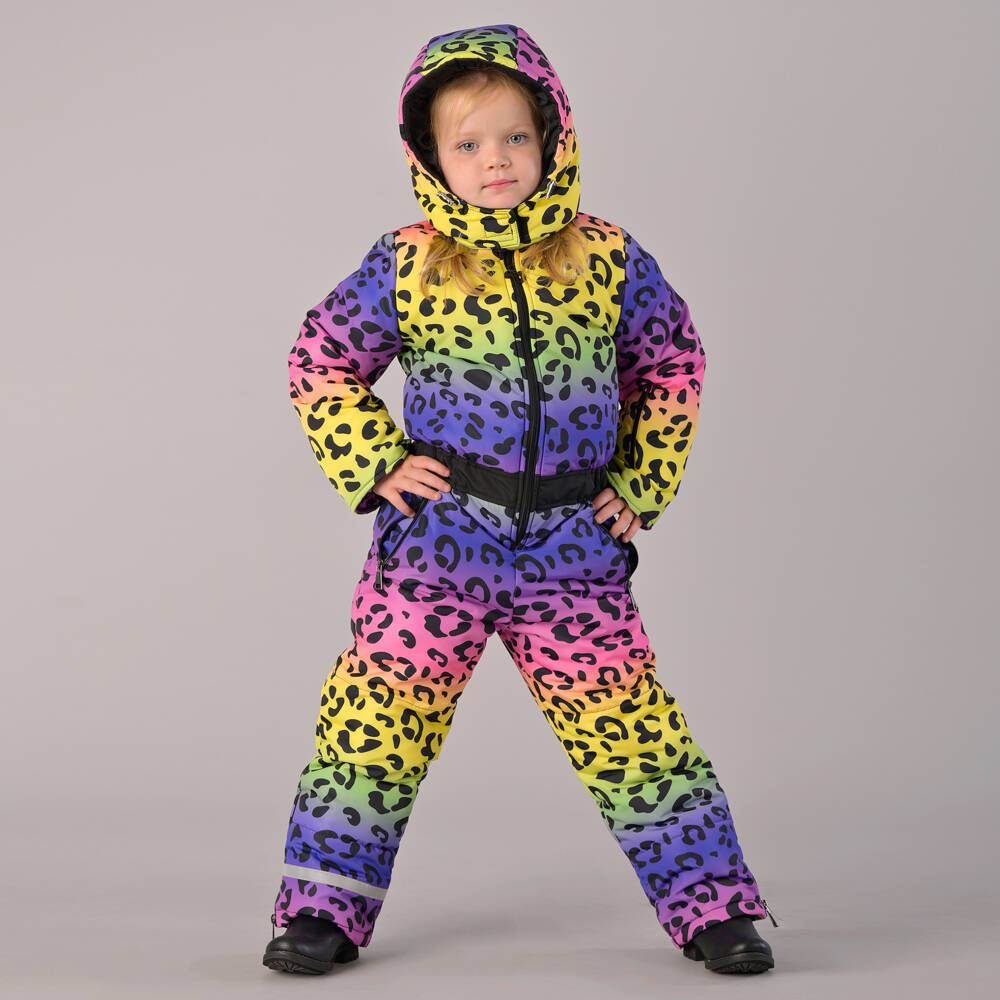 Pilguni-Girls Bright Yellow & Pink Leopard Print Snowsuit | Childrensalon