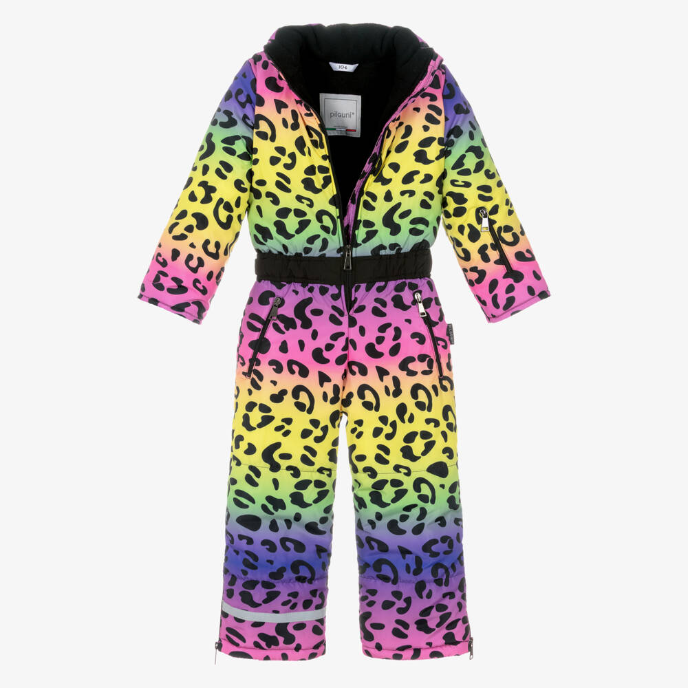 Pilguni-Girls Bright Yellow & Pink Leopard Print Snowsuit | Childrensalon