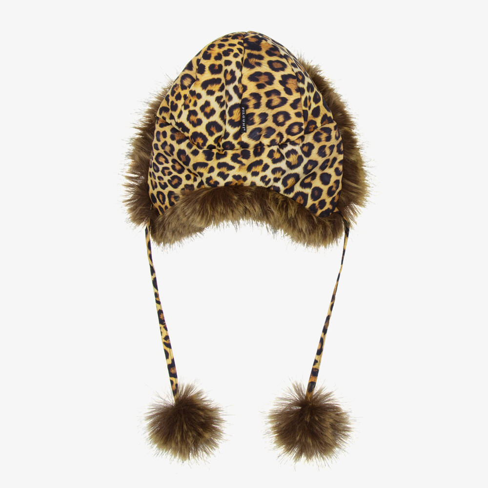 Pilguni-Girls Brown Leopard Print & Faux Fur Trapper Hat | Childrensalon