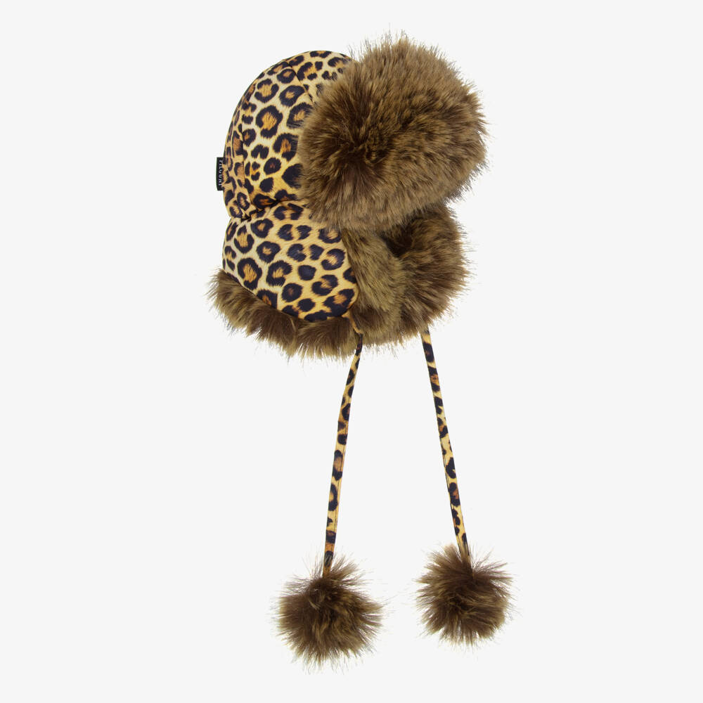 Pilguni-Girls Brown Leopard Print & Faux Fur Trapper Hat | Childrensalon