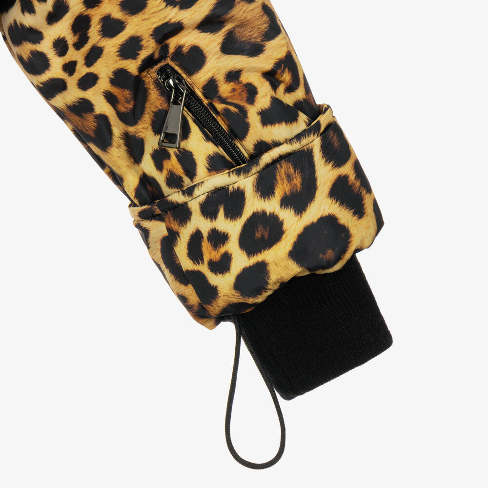 Pilguni-Girls Brown Leopard Print Ski Jacket with Detachable Hood | Childrensalon