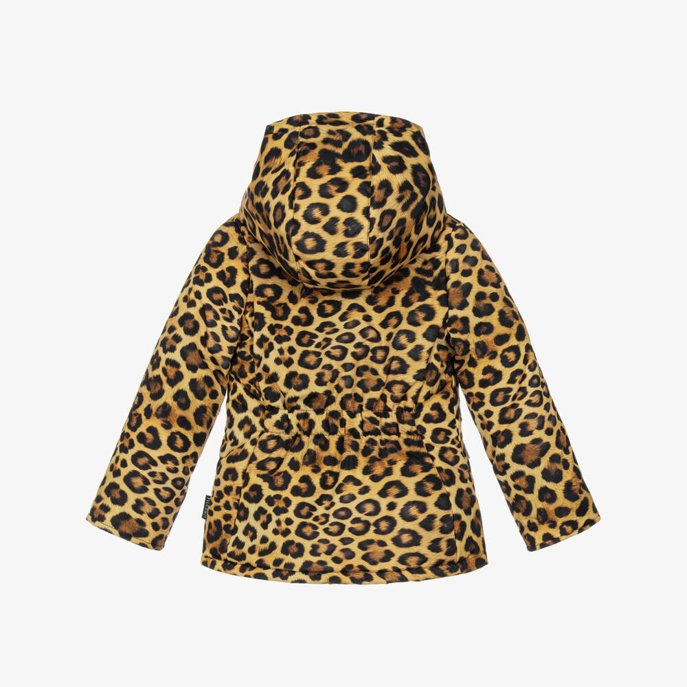 Pilguni-Girls Brown Leopard Print Ski Jacket with Detachable Hood | Childrensalon