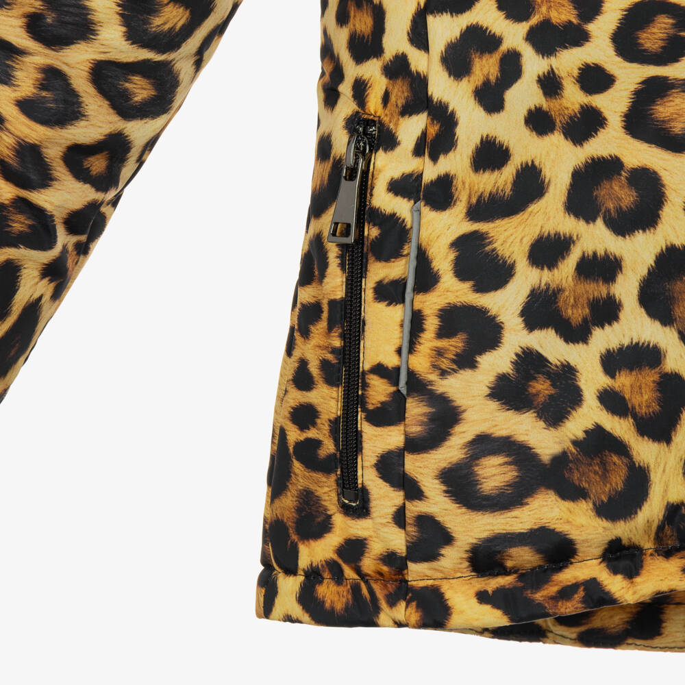 Pilguni-Girls Brown Leopard Print Ski Jacket with Detachable Hood | Childrensalon