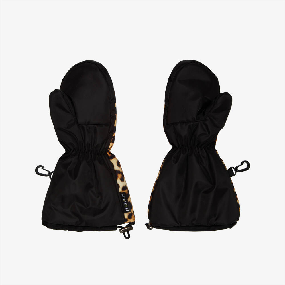 Pilguni-Girls Brown Leopard Print Ski Mittens | Childrensalon
