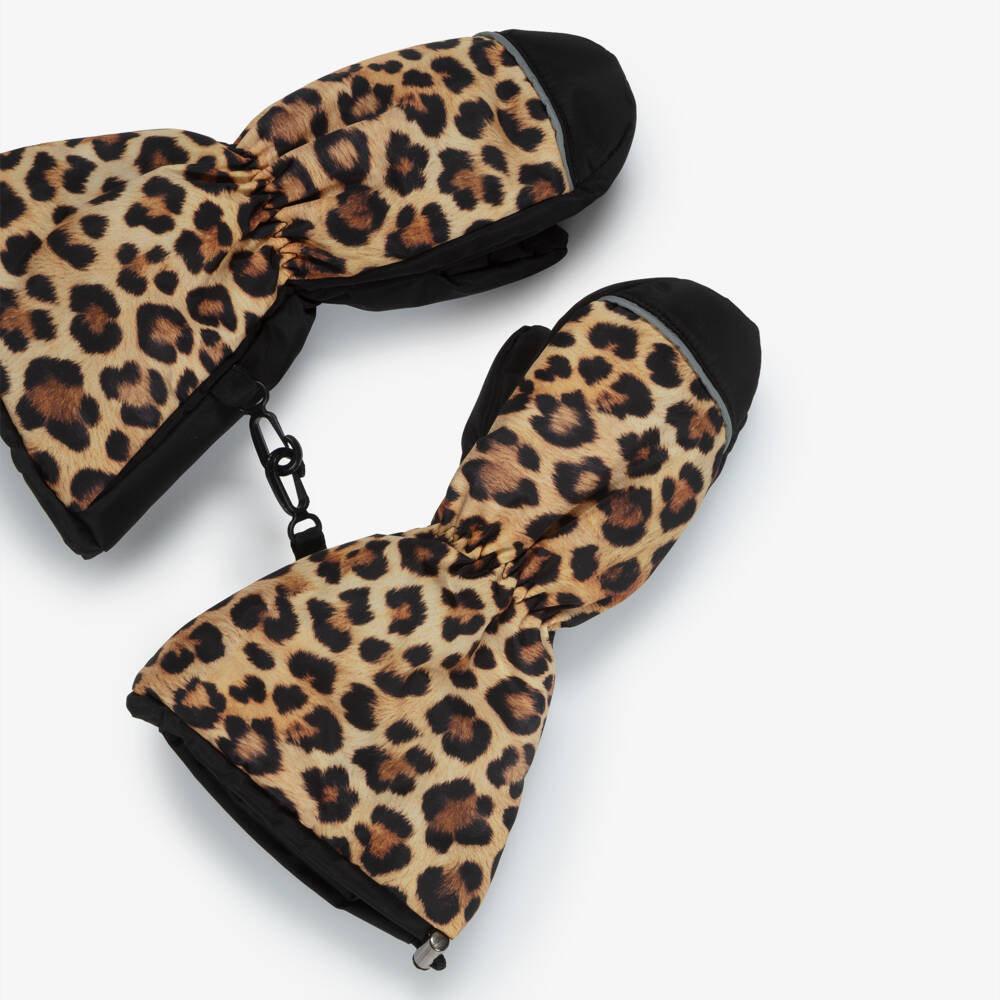 Pilguni-Girls Brown Leopard Print Ski Mittens | Childrensalon