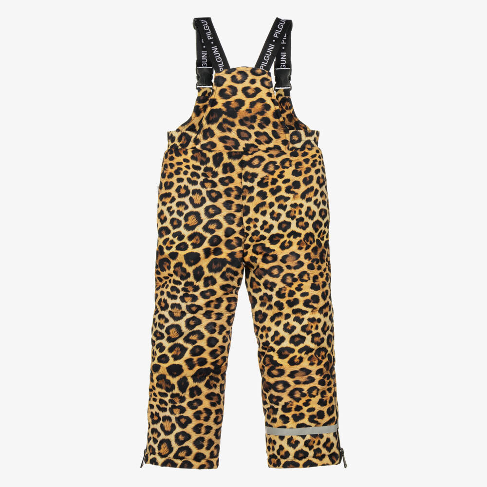 Pilguni-Girls Brown Leopard Print Ski Salopettes | Childrensalon