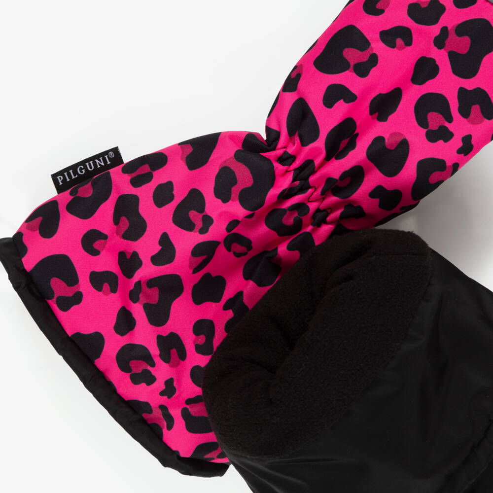 Pilguni-Girls Fuchsia Pink Leopard Print Ski Mittens | Childrensalon