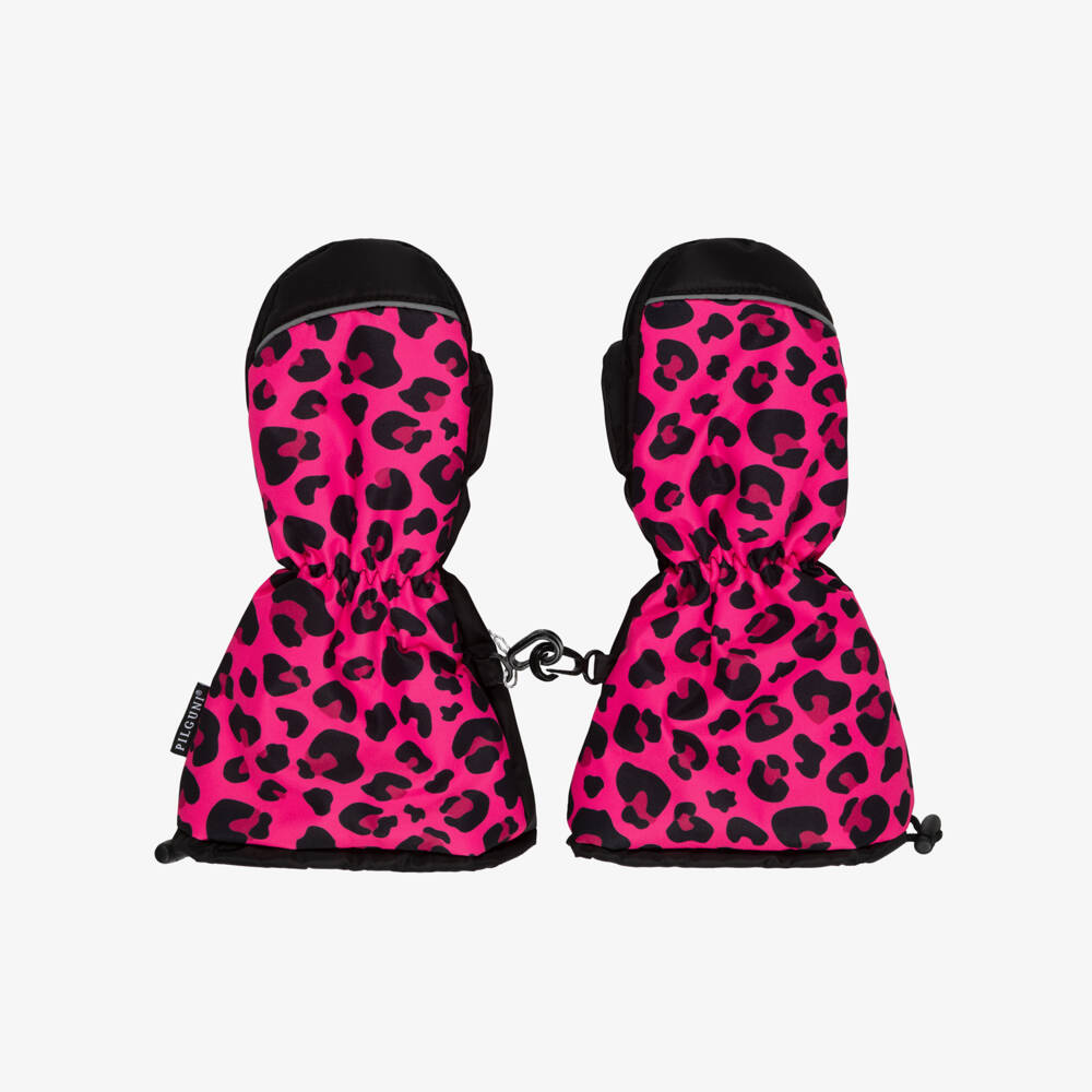 Pilguni-Girls Fuchsia Pink Leopard Print Ski Mittens | Childrensalon
