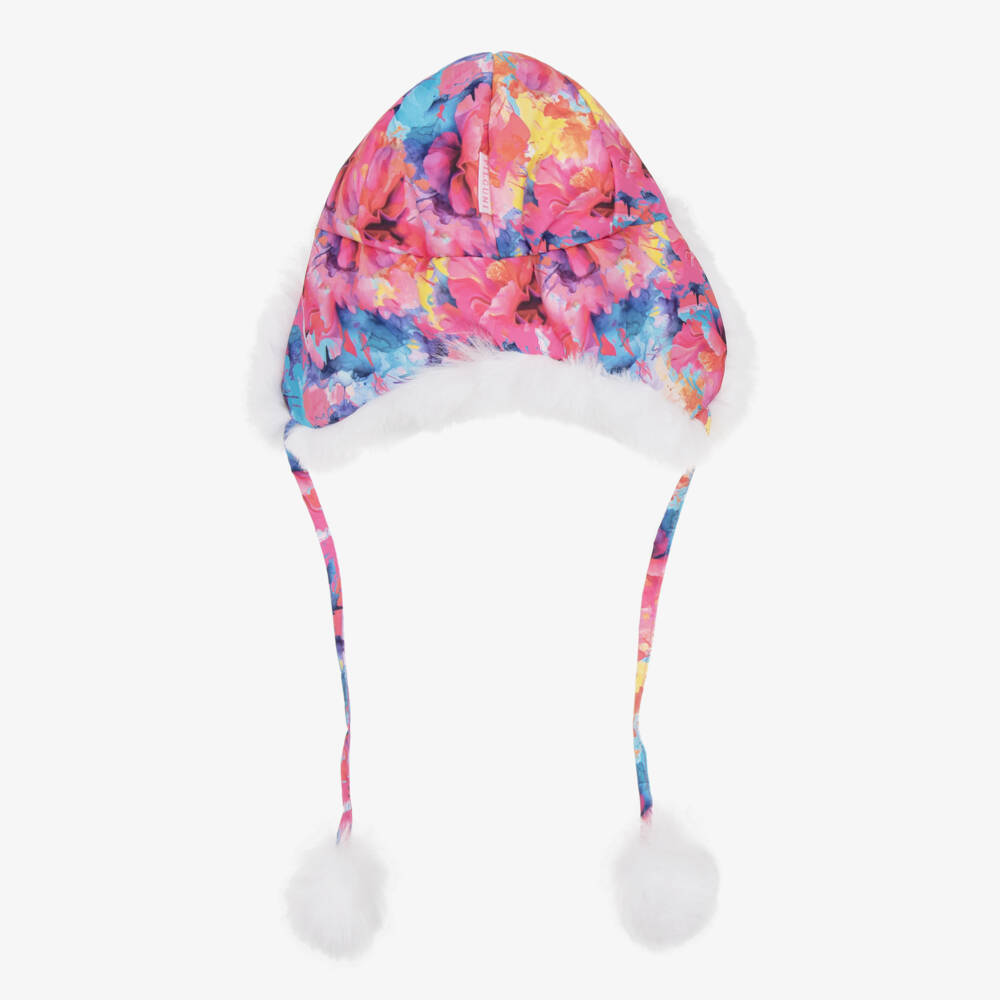 Pilguni-Girls Pink Abstract Print & Faux Fur Trapper Hat | Childrensalon