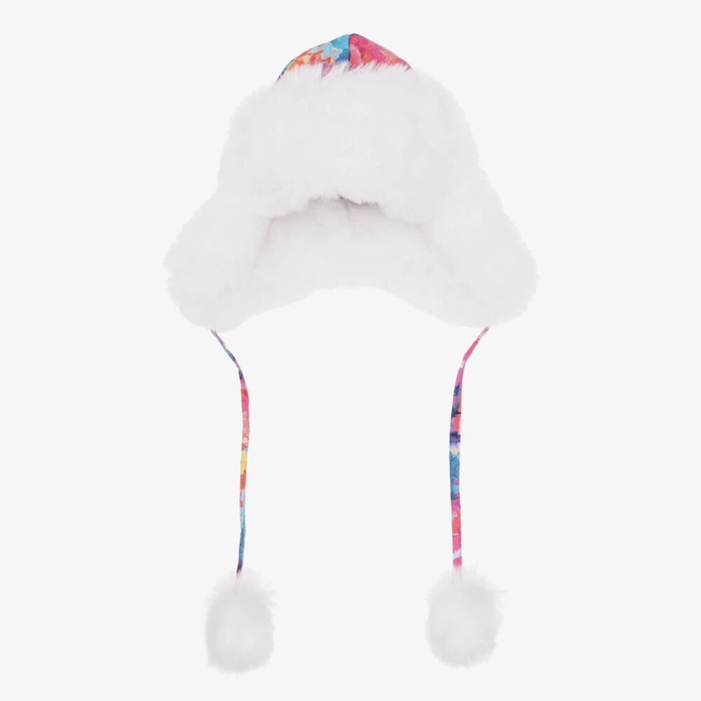 Pilguni-Girls Pink Abstract Print & Faux Fur Trapper Hat | Childrensalon