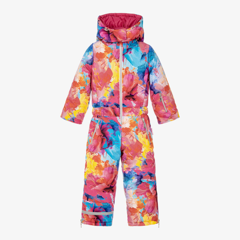Pilguni-Girls Pink Abstract Print Snowsuit | Childrensalon