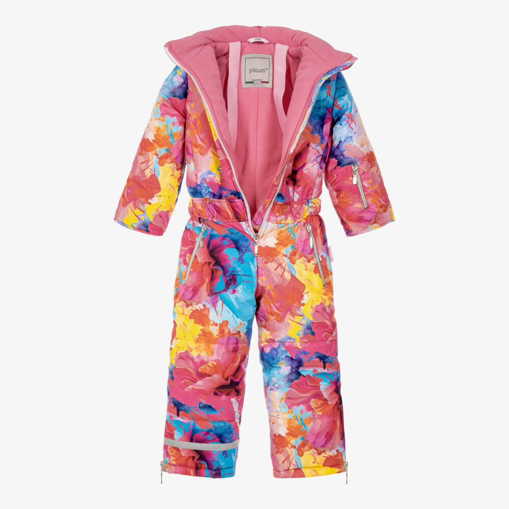 Pilguni-Girls Pink Abstract Print Snowsuit | Childrensalon