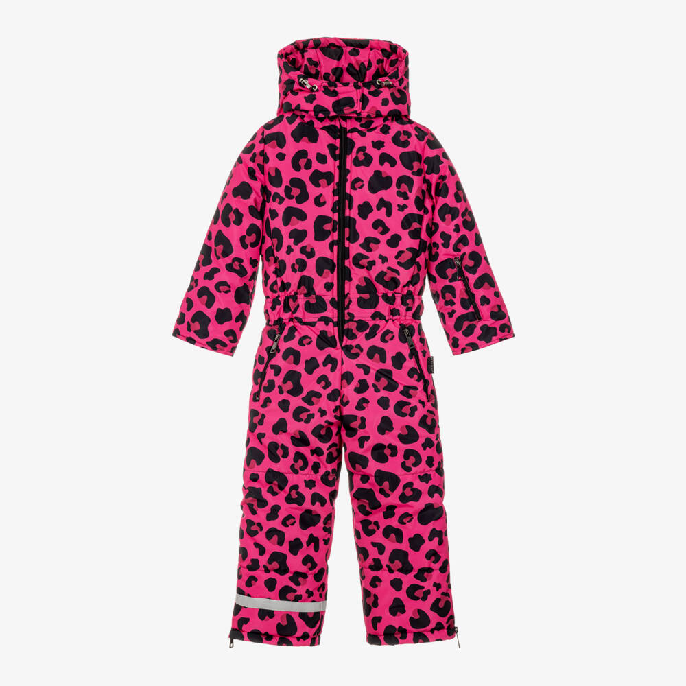Pilguni-Girls Pink & Black Leopard Print Snowsuit | Childrensalon