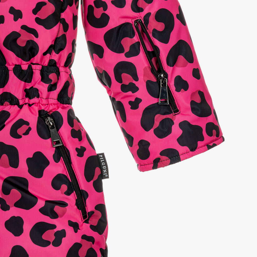 Pilguni-Girls Pink & Black Leopard Print Snowsuit | Childrensalon