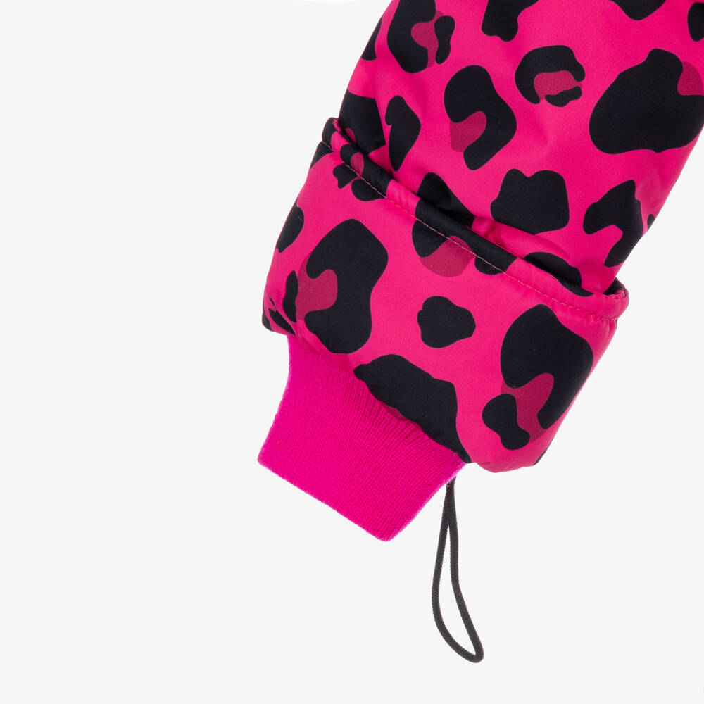Pilguni-Girls Pink & Black Leopard Print Technical Ski Jacket | Childrensalon