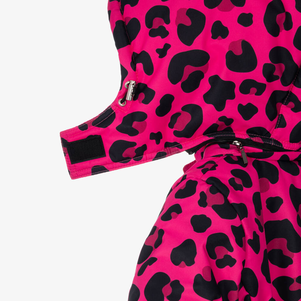 Pilguni-Girls Pink & Black Leopard Print Technical Ski Jacket | Childrensalon