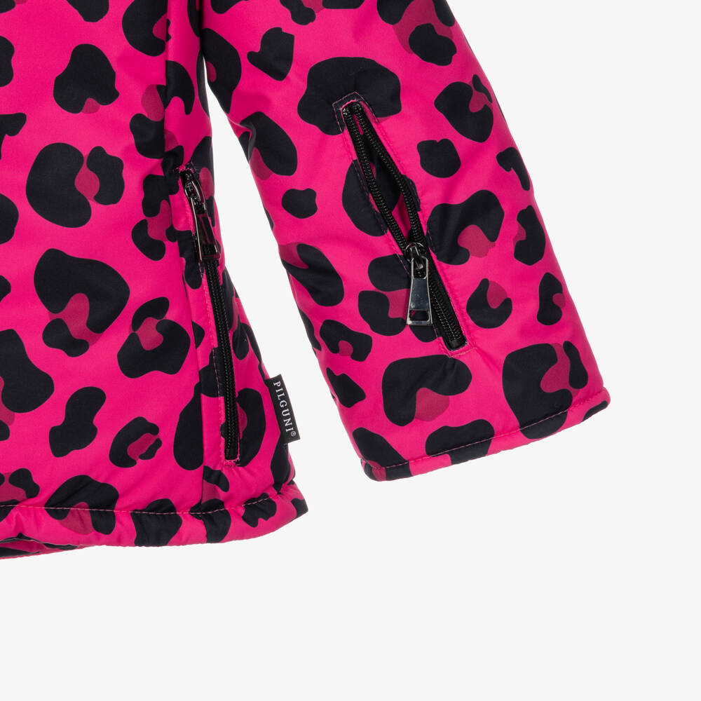 Pilguni-Girls Pink & Black Leopard Print Technical Ski Jacket | Childrensalon