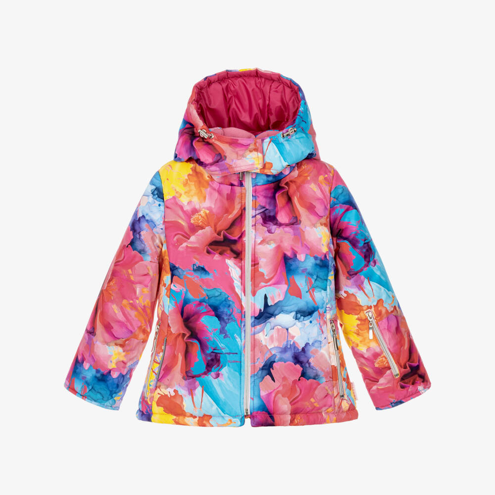 Pilguni-Girls Pink & Blue Abstract Print Ski Jacket | Childrensalon