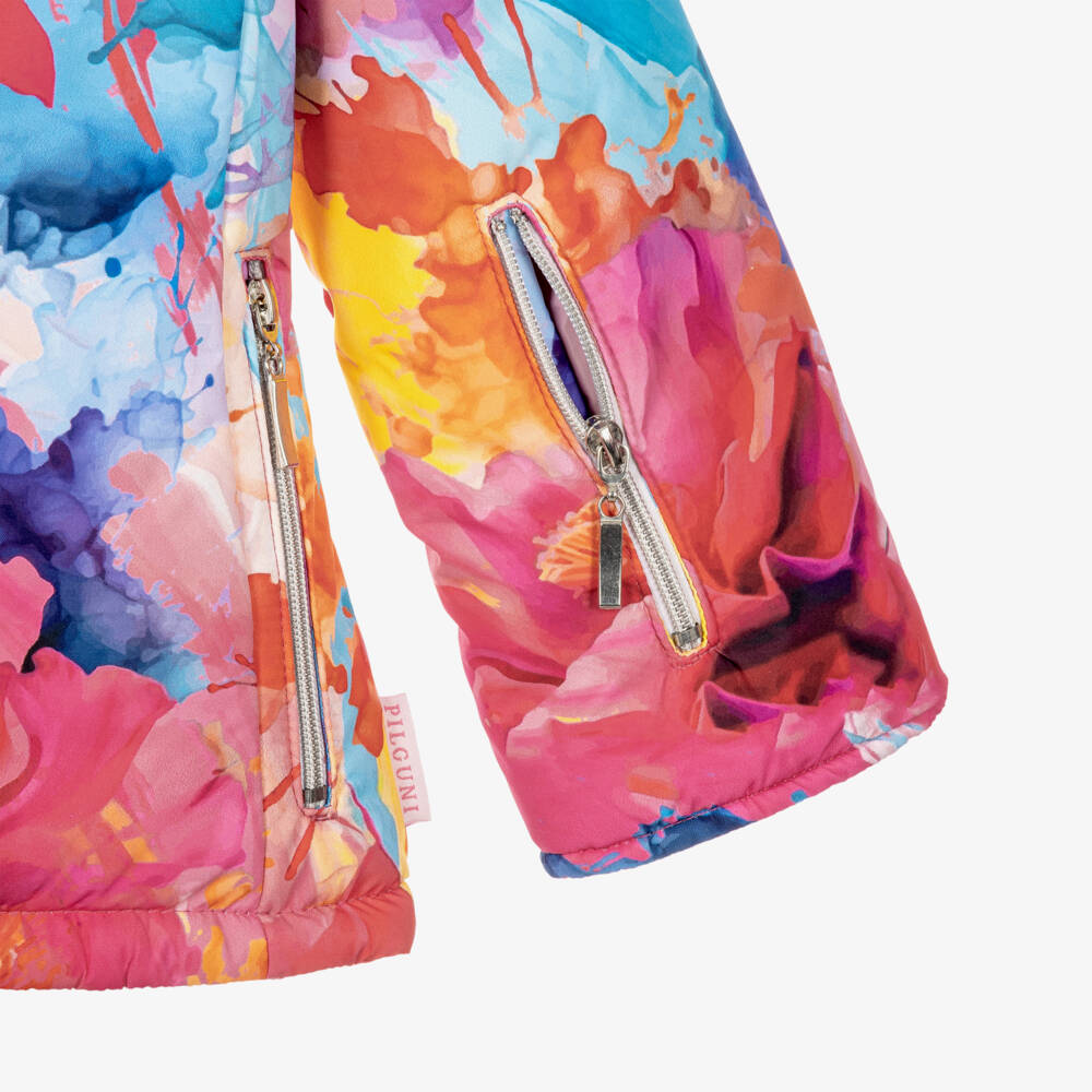 Pilguni-Girls Pink & Blue Abstract Print Ski Jacket | Childrensalon