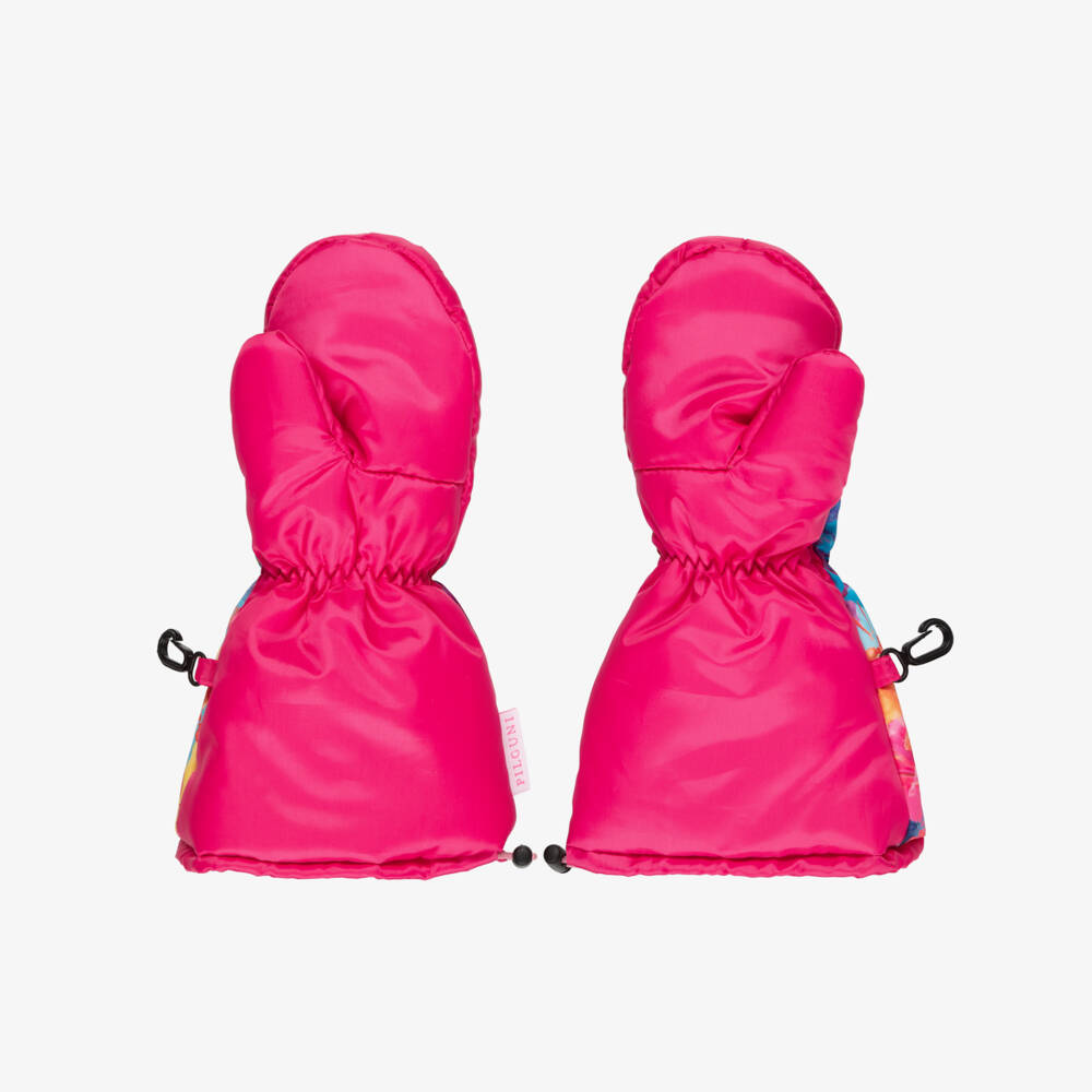 Pilguni-Girls Pink & Blue Abstract Print Ski Mittens | Childrensalon