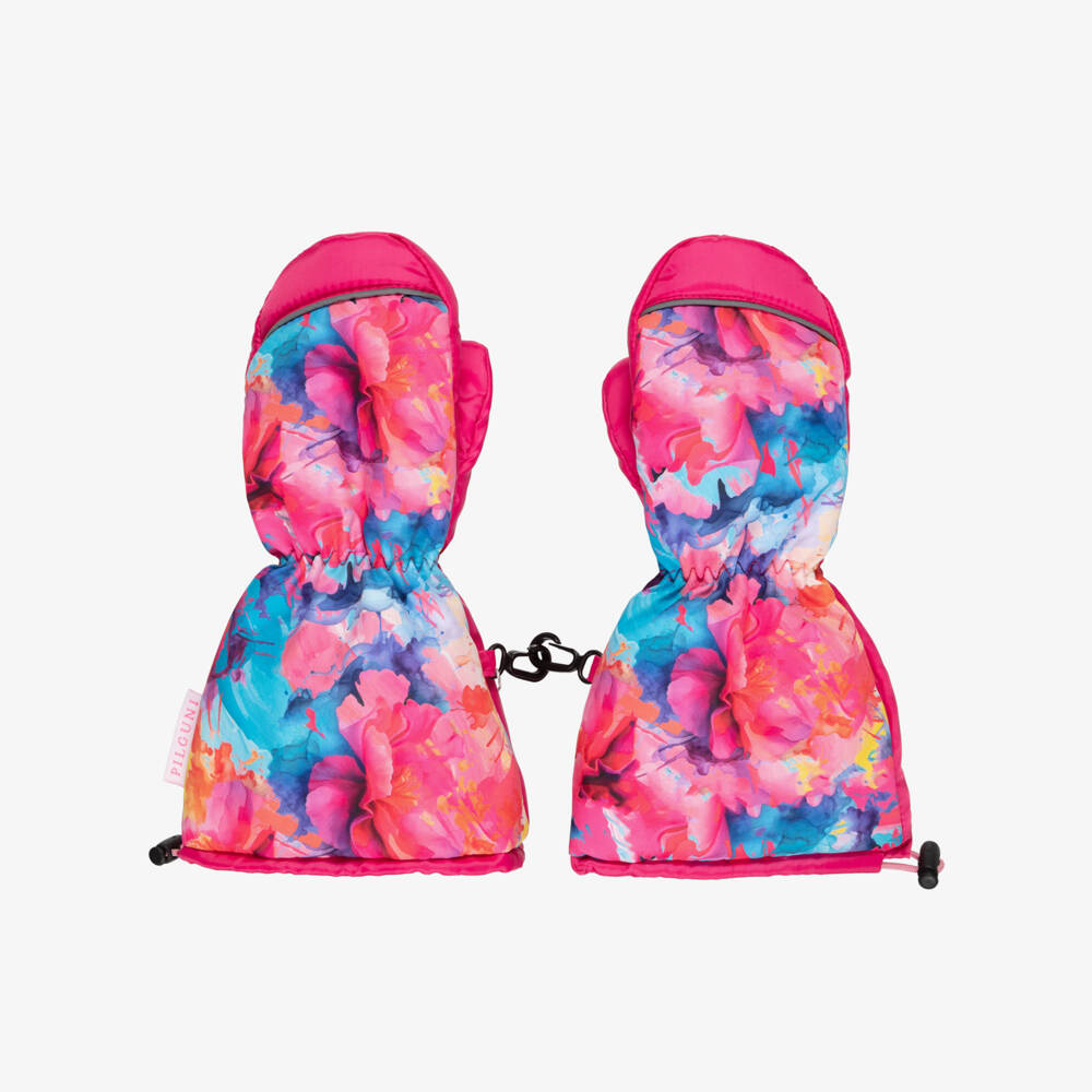 Pilguni-Girls Pink & Blue Abstract Print Ski Mittens | Childrensalon