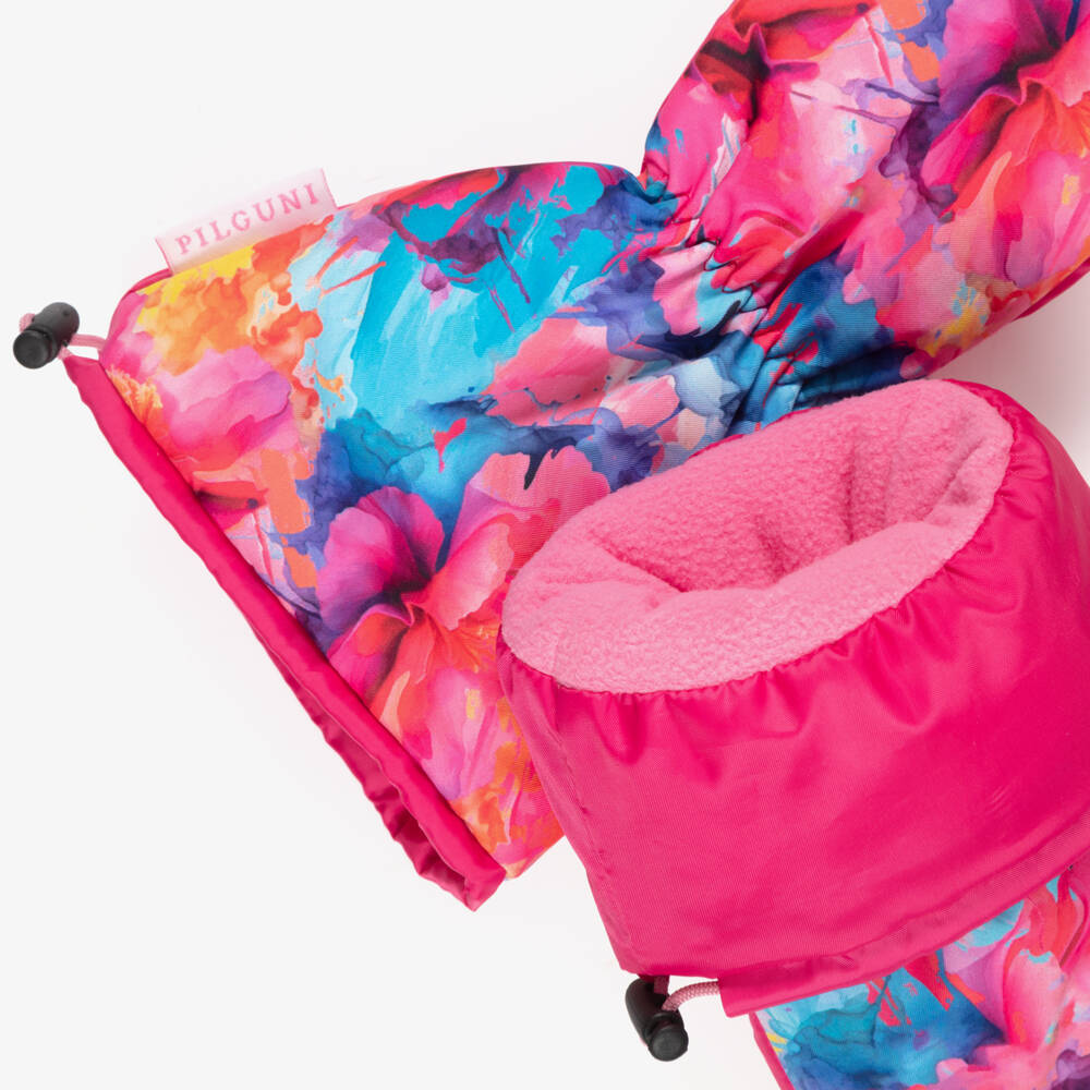 Pilguni-Girls Pink & Blue Abstract Print Ski Mittens | Childrensalon