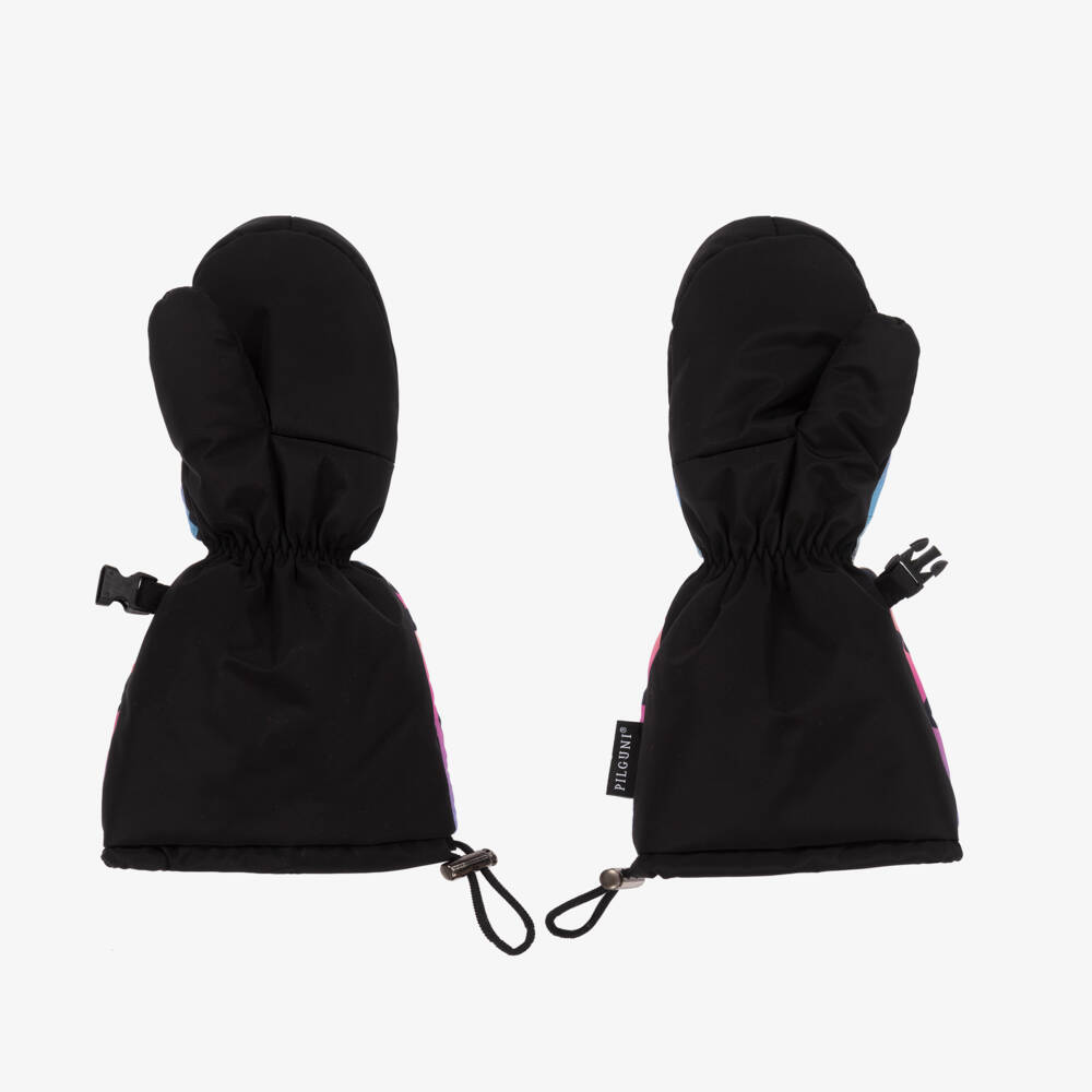 Pilguni-Girls Pink & Blue Leopard Print Ski Mittens | Childrensalon