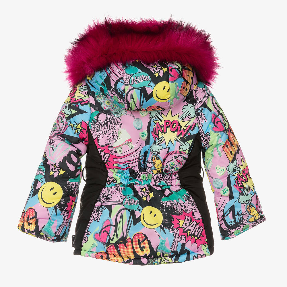 Pilguni-Girls Pink Graffiti Print Ski Jacket | Childrensalon